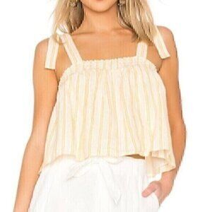 JOIE Raheda Tank Yellow White Striped Smocked Linen Cotton Cropped Blouse Small